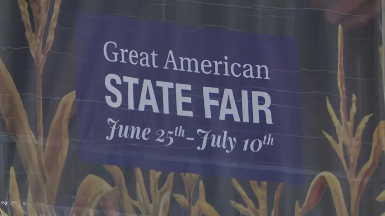 A Great American State Fair sign shows the June 25 to July 10 dates