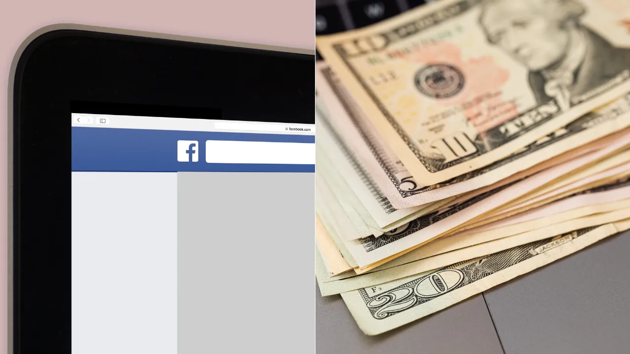 Facebook page appears beside cash for a story about settlement payments