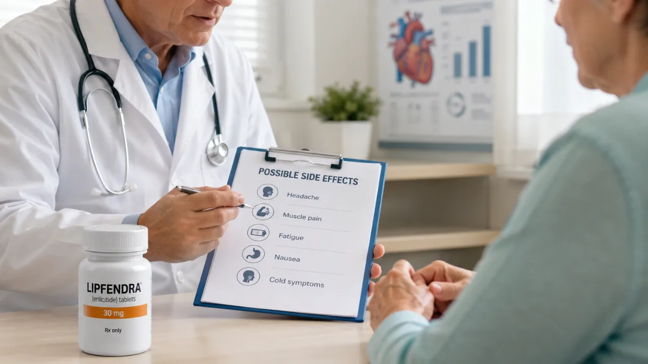 A doctor explains possible Lipfendra side effects to a patient at a clinic