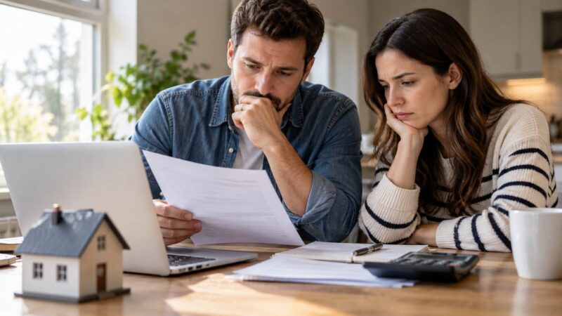 Couple reviewing mortgage costs and home affordability.