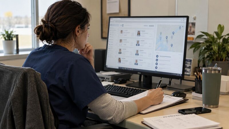 Healthcare worker checking provider listings on a computer