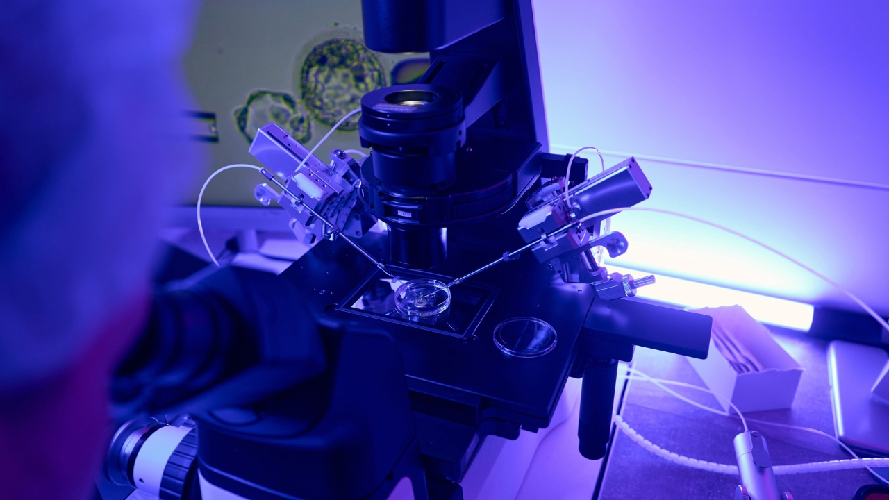 A laboratory microscope used for IVF procedures.