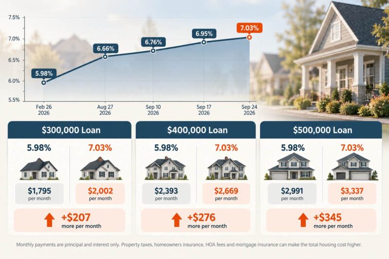 Mortgage rate increase and monthly payment comparison by loan size.