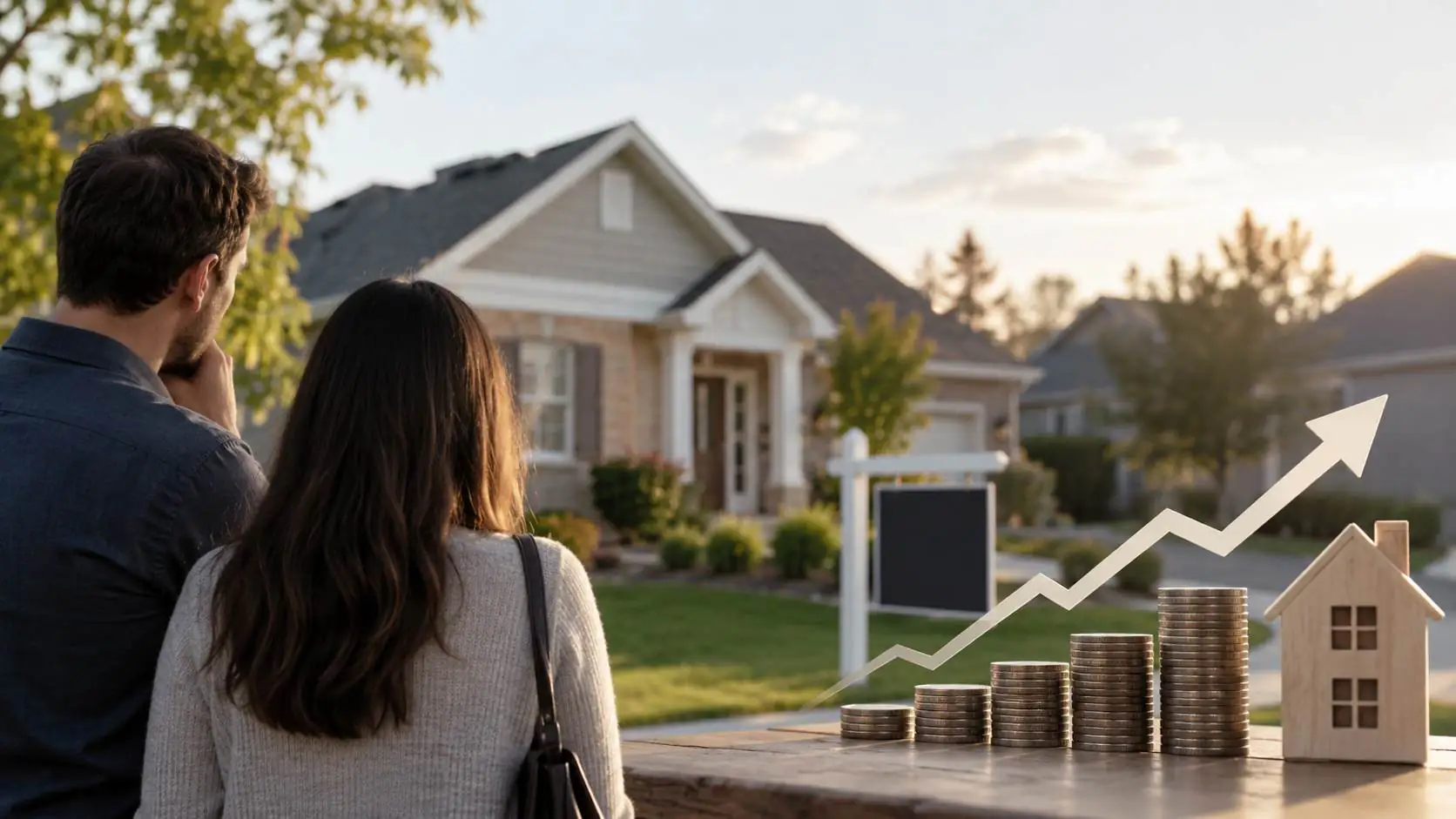 Couple viewing a home as mortgage costs rise.