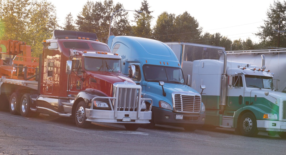 Parking lot with trucks.
