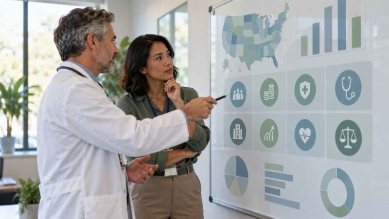 Healthcare professionals reviewing U.S. healthcare quality indicators